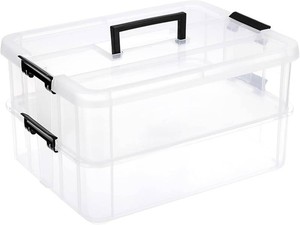 $24 JUXYES 2-Tiers Plastic Stack Carry Storage Containers Box wih Handle Lids