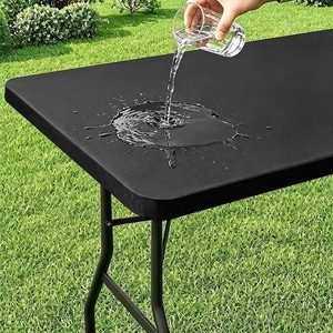 misaya Rectangle Vinyl Tablecloth, 6 Foot Elastic Fitted Table Cloth with Flannel Backing, Waterproof Wipe Clean Table Cover for Camping, Picnic, Dining, Buffet Parties (Black, 30 x 72)