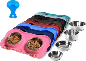 $23 Hubulk Pet Dog Bowls 2 Stainless Steel Dog Bowl with No Spill Non-Skid Silicone Mat  Pet Food Scoop Water and Food Feeder Bowls for Feeding Small Medium Large Dogs Cats Puppies (M, Pink)