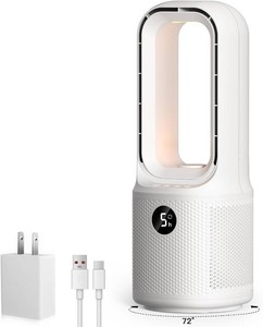 $45 letme Bladeless Desk Fan Small Quiet,5-Speed Bedside Table Fan with 3-Level Brightness Night Light, 72  Oscillation, 9-Hour Timer, Wired Power with Adapter,Fan for Bedroom Office Home,13x5 Incn