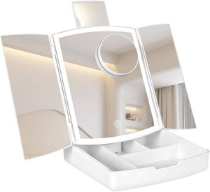 $33 Makeup Mirror with Lights, Tri-Fold Vanity Mirror, 3 Colors, 5X10X