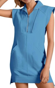 $40 Fisoew Women Summer Zip Up Sweatshirt Dress Collared Sleeveless Mini Dress