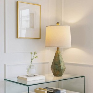 $60 PoKat 20.25 Green Table Lamps Set of 2 for Night Stands, Vintage Bedside Lamps for Bedroom Living Room, Retro Bedroom Lamps for End Table, Suitable for Small Place, Green with Gold