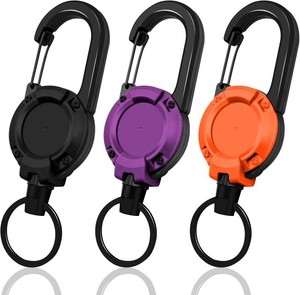 Heavy Duty Retractable Keychain, 3 Pack, Retractable ID Badge Holder Reel, Tactical ID Badge Reel, Key Ring Outdoor (BlackPurpleOrange)