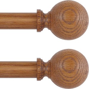 $40 2 Pack Wood Curtain Rods for Windows 28 to 48 Inch,1 Inch Wood Grain Ball Adjustable Curtain Rod,Boho Heavy Duty Curtain Rods,Farmhouse Rustic Window Curtains Rods,Brown Drapery Rods Set 18-45