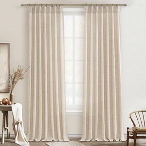 $57 Living Room Semi Sheer Curtains 90 Inches Long 2 Panels Set, Natural Thick Linen Pinch Pleated Curtains Taupe Country Rustic Light Filtering Drape with Hooks Ceiling Track for 88inch Window W40 xL90