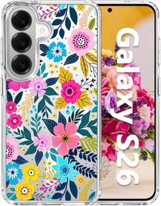 For Samsung Galaxy S26 Case, Clear Magnetic Hard Cover, Colorful Floral