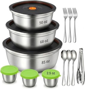 $45 13 Pack Stainless Steel Salad Bowls Set with Lids Dressing Cups
