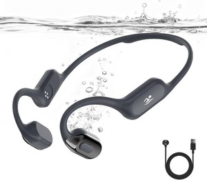 $70 Bone Conduction Swimming Headphones Underwater,IPX8 Waterproof Earbuds, Open Ear Swim Headphone with Built-in 32G MP3-Player Earphones for Lap Swimming-Black Gray