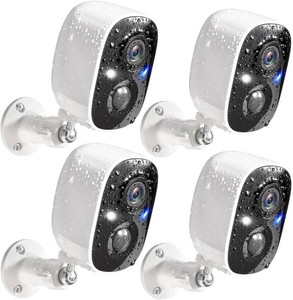 $106 GMK Security Cameras Wireless Outdoor 4 Pack, 2K Battery Powered Cameras for Home Security, Color Night Vision, Motion Detection, 2-Way Talk, IP65 Waterproof, Remote Access, CloudSD Storage
