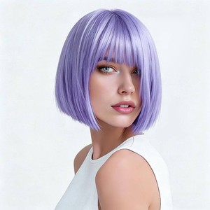 Light Purple short Bob Wig with bangs Costume Cosplay Party Wigs