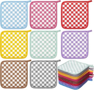 Willinglong 16 Pcs Checkered Pot Holder for Kitchen Cute Heat Resistant Hot Pads Square Cottage Oven Mitt Checkerboard Potholders Housewarming Decoration Gift for Baking Cooking BBQ Accessories