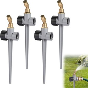 $20 Tioncy 4 Pack Metal Lawn Sprinkler with Brass Nozzle, Heavy Duty Garden Spike Sprinkler Automatic Irrigation Tool for Greenhouse Garden Yard Lawn(Silver)