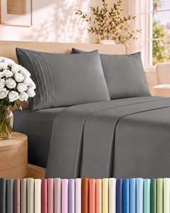 $45 King Size 4 Piece Sheet Set - Comfy Breathable & Cooling Sheets - Dark Grey