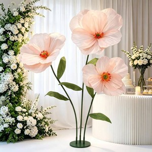 $61 6ft Champagne Giant Flowers for Decoration with Stand, Fake Poppy
