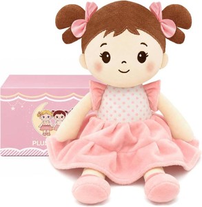 $25 SQEQE Soft Baby Doll, 11 Plush Rag Dolls for 1 Year Old Girl Birthday Gift, First Baby Dolls Toys for Infant Toddler Kids Brown Hair