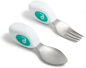 doddl Toddler Utensils, Ergonomic Fork and Spoon Set for Self Feeding, Stainless Steel Silverware for 1-3 Year Olds, BPA Free, Dishwasher Safe (Aqua)
