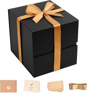 LIFELUM Black Gift Box for Birthday with Magnetic Lid, 8.6x8.6x8.6