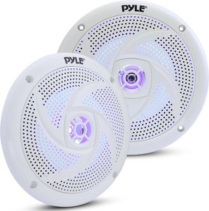 $41 Pyle Low-Profile Waterproof Marine Speakers - 240W 6.5 Inch 2 Way 1 Pair Slim Style Waterproof Weather Resistant Outdoor Audio Stereo Sound System w Blue Illuminating LED Lights - Pyle (White)