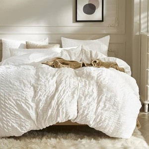 $40 JELLYMONI White Seersucker Duvet Cover Set Queen Size
