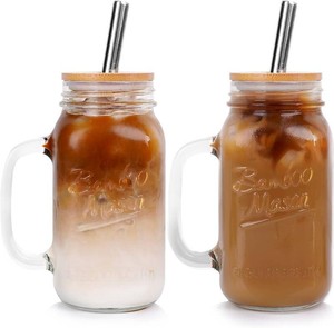 $24 ANOTION Mason Jar with Lid and Straw, 24 oz Regular Mouth Mason Jars with Handle Drinking Glasses Tumbler Reusable Cups Smoothie Water Bottles for Iced Coffee Classic