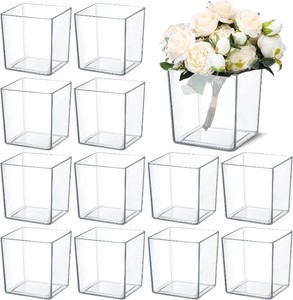 $47 Tioncy 12 Pcs Clear Square Vase 5x5, Acrylic Flower Cube Vases Home Decor