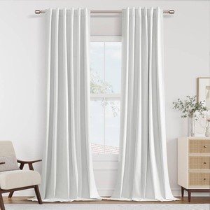 $66 Guken Extra Long 100% Blackout White Linen Curtains 108 Inches for Bedroom