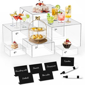 $27 6Pcs Buffet Risers, Food Risers Display Stands with Mini Sign and Maker