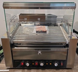 ROVSUN Commercial 11-Roller Hot Dog Roller Grill with Clear Glass Sneeze Guard (30 Hot Dog Capacity)