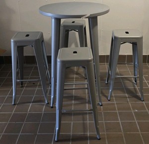 Commercial Metal Bistro  Pub Table Set with 4 Metal Bar Stools (Silver  Metallic Grey)