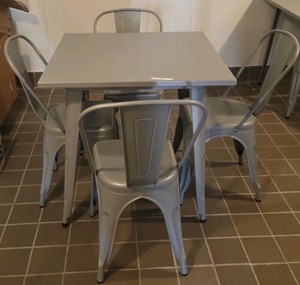 Commercial Square Metal Dining Table Set with 4 Metal Bistro Chairs (Silver  Metallic Grey)
