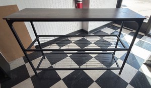 Industrial Metal Frame Console Table with Wood Top and Two Lower Shelves