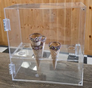 4-Hole Acrylic Waffle Cone Display Case with Hinged Door