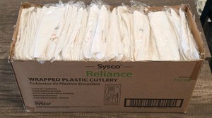 wrapped plastic cutlery (box 99% full)