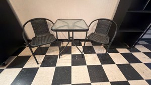 Patio table with 2 resin wicker chairs
