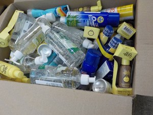 Large Box of New Overstock Variety of Sunscreen and Aloe Lotion