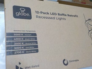 Globe 12 pack LED Baffle Retro Fit Recessed Lights