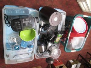 3 Totes full of kitchenwares