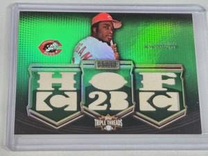 Joe Morgan 2010 Topps Triple Threads Game-Used Relic Green Refractor #TTR-89 and Numbered 518 - Cincinnati Reds Baseball Card