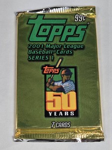 Unopened Pack of 2001 Topps Major League Baseball Cards Series 1 - Possible Ichiro Rookie