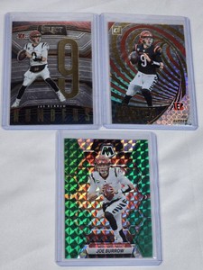 Lot of 3 Joe Burrow Football Cards featuring Panini Vortex, Select Numbers, and Mosaic Neon Signs Holo