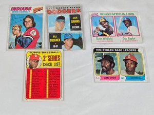 Lot of 5 Baseball Cards Featuring Dennis Eckersley, Dave Winfield, Don Baylor, Lou Brock, and Bill Buckner from the 70s and Early 80s