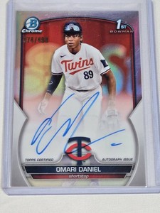 Omari Daniel Rookie 2023 Bowman Chrome On Card Auto #CPA-OD and Numbered 374499 - Minnesota Twins Baseball Card
