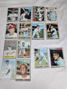 Lot of 14 Vintage Baseball Cards From 1970 Featuring Rod Carew, Tommy John, and Curt Flood