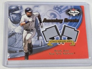 Derek Jeter 2002 Fleer Box Score Amazing Greats Authentic Game-Worn Jerseys Dual Relic #AJ-DJ - New York Yankees Baseball Card