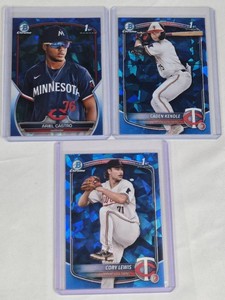 Lot of 3 Minnesota Twins 1st Bowman Sapphire Baseball Cards Featuring Cory Lewis, Ariel Castro, and Caedyn Kendle
