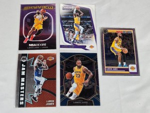Lot of 5 LeBron James Basketball Cards Including Panini NBA Hoops Skyview and Mosaic Jam Masters