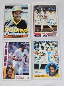 Lot of 4 Dave Winfield Baseball Cards Featuring Topps Sets and Teams Padres and Yankees - Late 1970s, Early 1980s