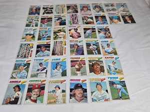 Lot of 40 Vintage 1977 Topps Baseball Cards Featuring Jim Bibby, Jay Johnstone, and Ken Boswell. Includes players from teams like the Indians, Phillies, Astros, and more