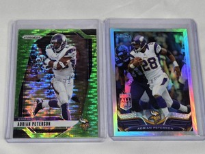 Lot of 2 Adrian Peterson Refractor Football Cards including Panini Prizm and Topps Chrome